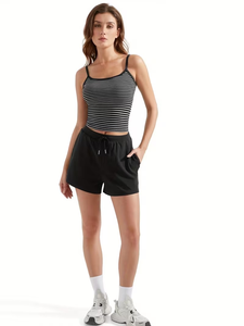 Women's 2pcs Vest and Shorts Set Sleeveless Striped Vest with Casual Shorts Featuring 2 Pockets Home Loungewear Set for Women - Product Image 2