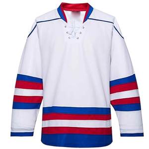 Custom Men's Ice Hockey Jersey Full Sleeve <b>White</b> Red Blue Striped Breathable Polyester Sport Apparel Adult Size Regular Fit - Product Image 6