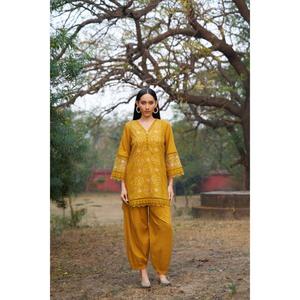 Top Selling Women Pure Cotton Embroidered V Neck <b>Kurti</b> and Salwar Set for Daily Wear Office and Festive Use Available For Sale - Product Image 1