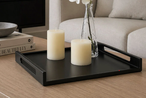 Bandeja de servir moderna de madera negra con asas recortadas, organizador decorativo rectangular para mesa de centro de sala de estar - Product Image 3