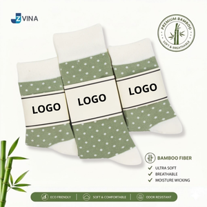 Calcetines de Fibra de Bambú para Hombre, Diseño de Puntos, Color Verde, Logotipo Personalizado, Ecológicos, Transpirables, para Uso Diario, Temporada de Primavera, JZVINA - Product Image 1