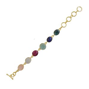 <b>Gold</b> Plated Brass <b>Beaded</b> <b>Bracelet</b> with Quartz and Freshwater Pearl Bezel Setting Geometric Bohemia Style Unisex Gift Jewelry - Product Image 1