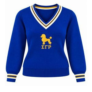 Suéter de Punto con Cuello en V para Mujer, Letra Bordada Personalizada, Manga Larga, con Ribete Acanalado en Contraste, Estilo Casual de Invierno - Product Image 1