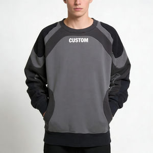 Sweat-shirt décontracté pour homme, coupe oversize, col rond, en tissu doux gris et noir, avec blocs de couleur et impression de lettres personnalisée, style streetwear tendance. - Product Image 1