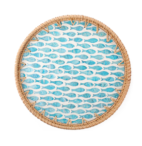 Plateau de service décoratif en rotin et nacre pour le petit-déjeuner, motif poisson, plateau de rangement, qualité supérieure, vente en gros - Product Image 1
