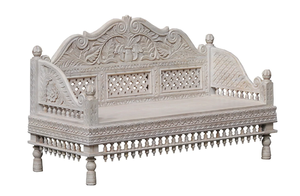 Traditional Solid <b>Wood</b> Three Seat <b>Sofa</b> With Carved Backrest And Spindle Legs For Living Room - Product Image 2