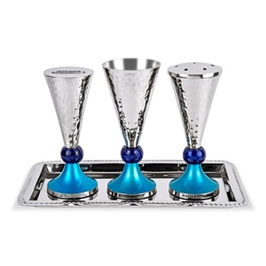 Elegant <b>End</b> Shabbat Havdalah Set Contemporary Style Nickel Plated Blue Marble Decal Footed Kiddush Cup Goblet <b>Bar</b> Accessories - Product Image 3