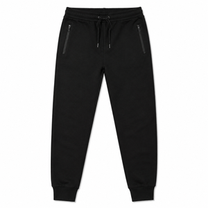 Pantalon de jogging décontracté pour homme en coton tricoté léger et respirant, noir uni, taille élastique avec cordon de serrage, idéal pour l'été - Product Image 1