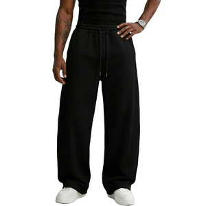 <b>Men's</b> <b>Black</b> Cotton Sweatpants Elastic Waist Drawstring Side Pockets Casual Loose Fit Autumn Wear - Product Image 2