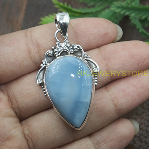 Blue <b>Opal</b> Teardrop Gemstone Pendant 925 Sterling Silver Handmade Vintage Style Jewelry Boho Statement <b>Necklace</b> Gift For Women - Product Image 4