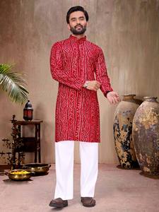 HENIXA CREATION Ensemble de vêtements festifs pour couple, en tissu de coton respirant, motif Bandhani traditionnel, séchage rapide, coupe ajustée - Product Image 1