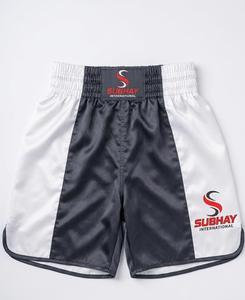 SUBHAY INTERNATIONAL Men's Boxing Shorts <b>White</b> Black Elastic Waist Breathable Polyester Regular Fit Adults All Seasons - Product Image 1