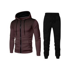 Ensemble de survêtement à capuche pour homme, marron foncé, avec fermeture éclair sur le devant, motif à pois, jogging décontracté, manches longues, vêtements d'automne respirants - Product Image 1
