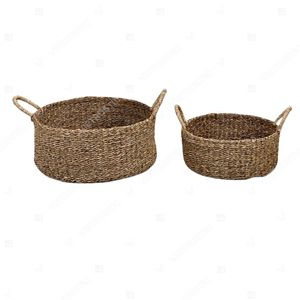 Handmade <b>Seagrass</b> <b>Storage</b> <b>Baskets</b> with Handles Round Woven Tray <b>Basket</b> Set Living Room Décor Household Organization Products - Product Image 5