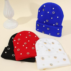 Wholesale Red Rhinestone Beanie Hat Rib Knit <b>Winter</b> <b>Cap</b> Soft Warm Unisex Custom Logo Stretch Skull <b>Cap</b> - Product Image 5