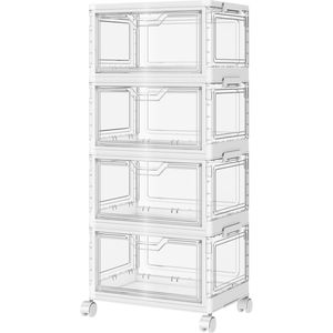 Bacs de rangement portables en plastique transparent 24QT avec couvercle et roulettes, empilables sur 4 niveaux - Product Image 1