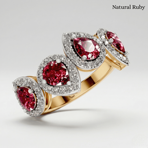 Bague de fiançailles de luxe en or massif 14K 18K avec halo de diamants et sertissage à griffes, rubis naturel multi-formes poire certifié IGI - Product Image 1