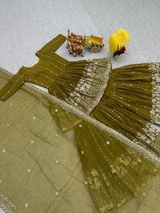 Ensemble de vêtements de fête ethniques indiens Fulpari costume Sharara brodé avec Simmar Salwar Kameez Georgette Dupatta pour les occasions spéciales - Product Image 6