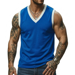 Men's Contrast Ribbed V-Neck Tank Top Muscle Fit Casual Stylish Sleeveless Shirt Wholesale Custom Made <b>Logo</b> Tank Tops For Men - Product Image 4