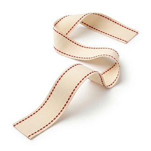 ริบบิ้นโกรเกรนสีครีมขนาด 25 มม. ยี่ห้อเนลกามัล อินดัสทรีส์ พร้อมขอบเย็บสีแดง ริบบิ้นตกแต่งสำหรับตกแต่งเสื้อผ้าและบรรจุภัณฑ์ - Product Image 1