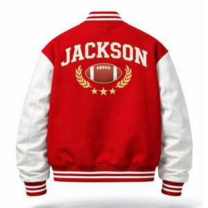 เสื้อแจ็คเก็ตหนังสไตล์ Letterman สีเขียวเรโทร ยี่ห้อ Furat Leathers สำหรับผู้ชายและผู้หญิง สไตล์วิทยาลัย สตรีทแวร์ สีแดงขาว ระบายอากาศได้ดี กันลม - Product Image 3