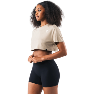 T-shirt court oversize pour femme, couleur Dune, à épaules tombantes, manches courtes, en coton doux, coupe décontractée, style streetwear - Product Image 3