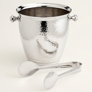 Deluxe Quality Hammered Stainless Steel Ice Bucket Double Wall Insulated Wine <b>Cooler</b> For Parties & Bar With Matching Tongs - Product Image 3