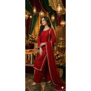 Elegante y Moderno Salwar Kameez de Seda China Premium con Dupatta, Mangas Largas, para Fiestas, de Secado Rápido, Tallas M-10XL - Product Image 1