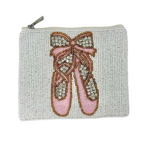 Porte-monnaie en forme de chaussure de ballet avec perles, fait à la main, fermeture éclair créative, design multicolore avec nœud, pochette en cristal, pochette compacte unisexe - Product Image 1