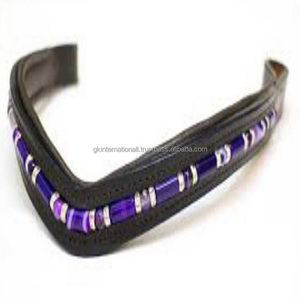 Equine Bling-cadena decorativa de perlas multicolor y cristal, banda negra acolchada de cuero para cejas de caballo en forma curva, todos los tamaños personalizados - Product Image 5