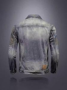 WINRO SPORTS Vintage Men's Regular Fit <b>Jean</b> Jacket Original Denim Dark Blue Streetwear <b>Embroidered</b> Casual Spring 100% Polyester - Product Image 5