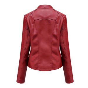 Blouson bomber en cuir beige pour femme avec col montant et fermeture éclair, manches longues, manteau d'hiver tendance, coupe-vent et épais - Product Image 6