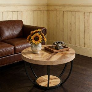 Storage Space Wooden <b>Round</b> Coffee <b>Table</b> Central Cocktail <b>Side</b> <b>Table</b> with Elegant Design - Product Image 3