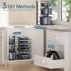 Organizzatore per Pentole e Padelle da Sottopensile a 8 Livelli, Regolabile in Altezza fino a 14,55 Pollici, Organizzatori per Armadietti da Cucina - Product Image 3