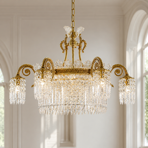 Lámpara de Araña de Cristal Dorada Ornamentada, Lámpara Colgante de Lujo con Brazos en Espiral para Decoración Interior Clásica de Villas y Hoteles - Product Image 3