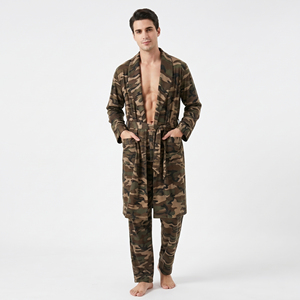 <b>Men's</b> Camouflage Robe <b>Set</b> Long Sleeve Knitted 100% Cotton <b>Pajamas</b> Gown <b>Set</b> Casual Sleepwear with Pockets Camouflage Robe <b>Set</b> - Product Image 5