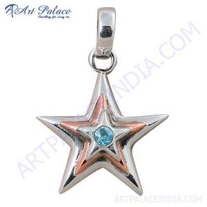 Pendentif Étoile Art Palace en Argent 925 Plaqué Or Rose avec Zircon Bleu Sertie en Bezel, Charme Tendance Classique Thème Unisexe pour Usage Quotidien et Fêtes - Product Image 2