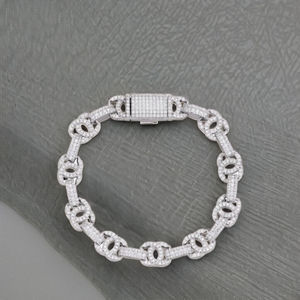 Rhodium Plated 925 Silver Diamond Chain <b>Bracelet</b> Round Brilliant Cut Micro Insert Geometric Luxury Unisex Everyday Wear - Product Image 1