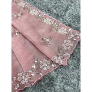 Sari en soie de créateur pour les occasions spéciales, orné de perles, look élégant - Product Image 3