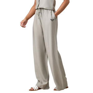 Pantalon Palazzo Femme en Crêpe à Coupe Droite Mi-Haute, Décontracté et Ample, avec Cordon Élastique, 100% Coton Uni, Poches Latérales, Idéal au Quotidien - Product Image 1