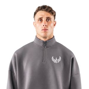Men's Charcoal Gray Quarter Zip Pullover Sweatshirt Lightweight Fitness Training Top Long Sleeve Activewear Sportswear Wear - Product Image 5