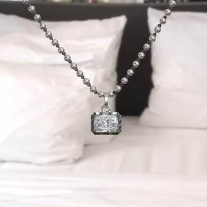 3.0ct Button Back Octagon Cut Collet Set 14K Gold Rhodium Plated Luxury Moissanite Pendant with Blackened Link Ball Chain - Product Image 5