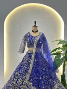 Ensemble Lehenga Choli traditionnel indien pour mariage, avec broderie de sequins et de jari, Choli et Dupatta, en soie et tissu résille, longueur ras du sol, tendance - Product Image 6