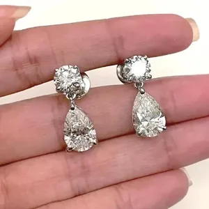 6.00Ct Pear Cut EF/VS1 Lab Grown Diamond Screw <b>Back</b> Drop <b>Earrings</b> 14k White Gold - Product Image 2