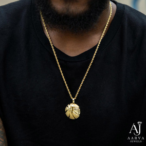 18K Gold Basketball Cross Pendant Necklace Christian Charm Link Chain Bezel Setting Hip Hop Style Unisex Sports Jewelry Gift - Product Image 4