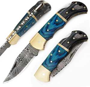 Cuchillo Plegable Profesional de Acero de Damasco de Alta Calidad con Punta Caída - OEM/ODM Personalizable, Grado Industrial, Mango de Color Personalizado - Product Image 1