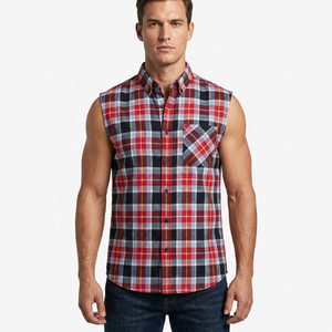 Camisas de Franela sin Mangas para Hombre, Duraderas, Clásicas, de Algodón Tejido, con Forro a Cuadros Icónico, Transpirables para Verano - Product Image 1