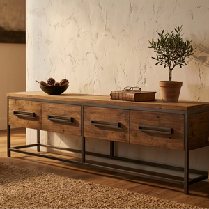 Mesa Auxiliar Larga Aserbo, Estilo Contemporáneo, Madera Reciclada, Marco de Metal, Consola de Lujo, Ecológica, Duradera, Gran Capacidad de Almacenamiento, para Villa - Product Image 4