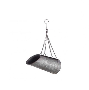 Support mural à 2 niveaux en fer galvanisé pour plantes suspendues, paniers cylindriques en métal pour décoration de jardin avec chaîne et crochet pour usage intérieur - Product Image 4