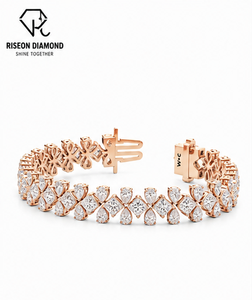กำไลข้อมือเพชรโรสโกลด์ 18K ทรงลูกแพร์และมาร์คีส์ ดีไซน์ดอกไม้ สำหรับเจ้าสาว ฉลองครบรอบ หรูหรา ประณีต ระยิบระยับ พรีเมียม - Product Image 2